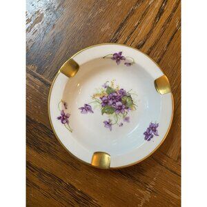 Vintage Royal Chelsea English Bone China Floral Ashtray With Violets - 4.5" Diam